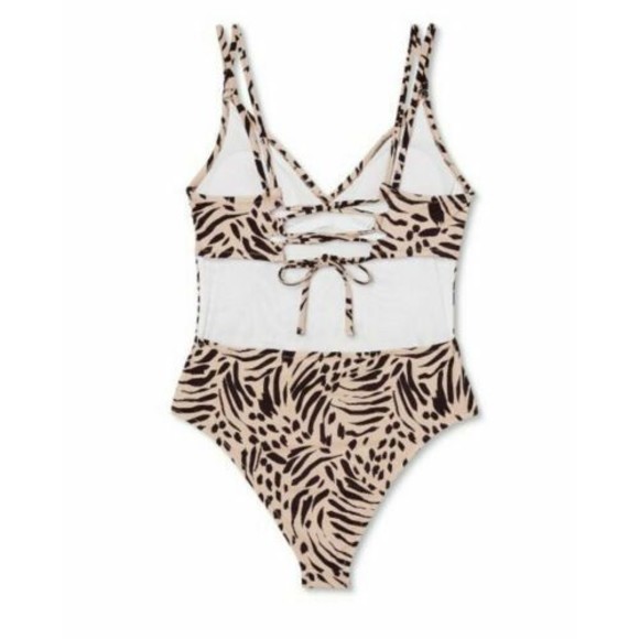 Shade & Shore Tie Back Monokini One Piece Swimsuit Animal print Small swim 1222 - Picture 3 of 9